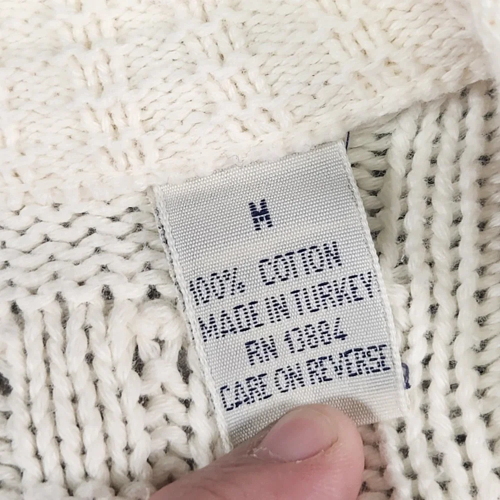 Vintage Van Heusen Cardigan Mens Medium Sweater Ivory Cable Knit Grandpa Coastal